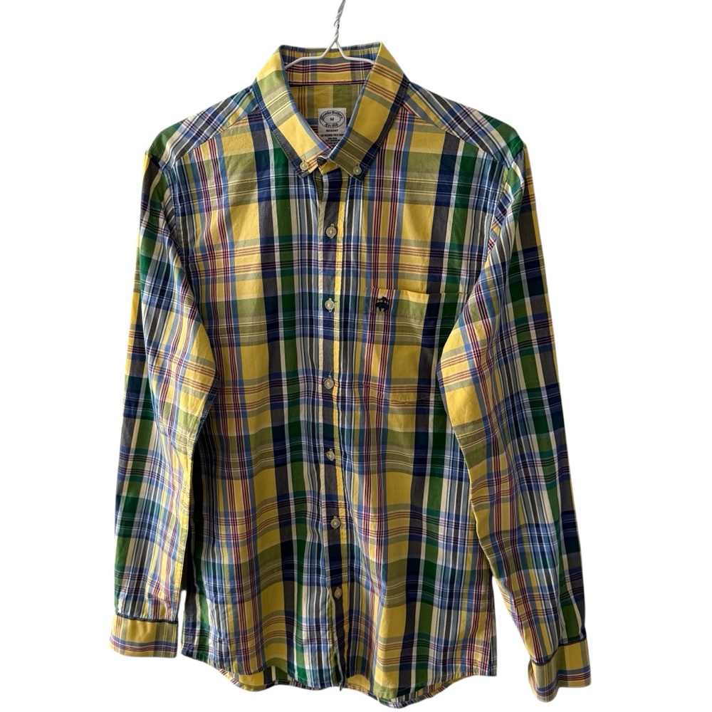 Brooks Brothers Regent Yellow Plaid Button Up Shirt Supima Cotton Men’s Medium